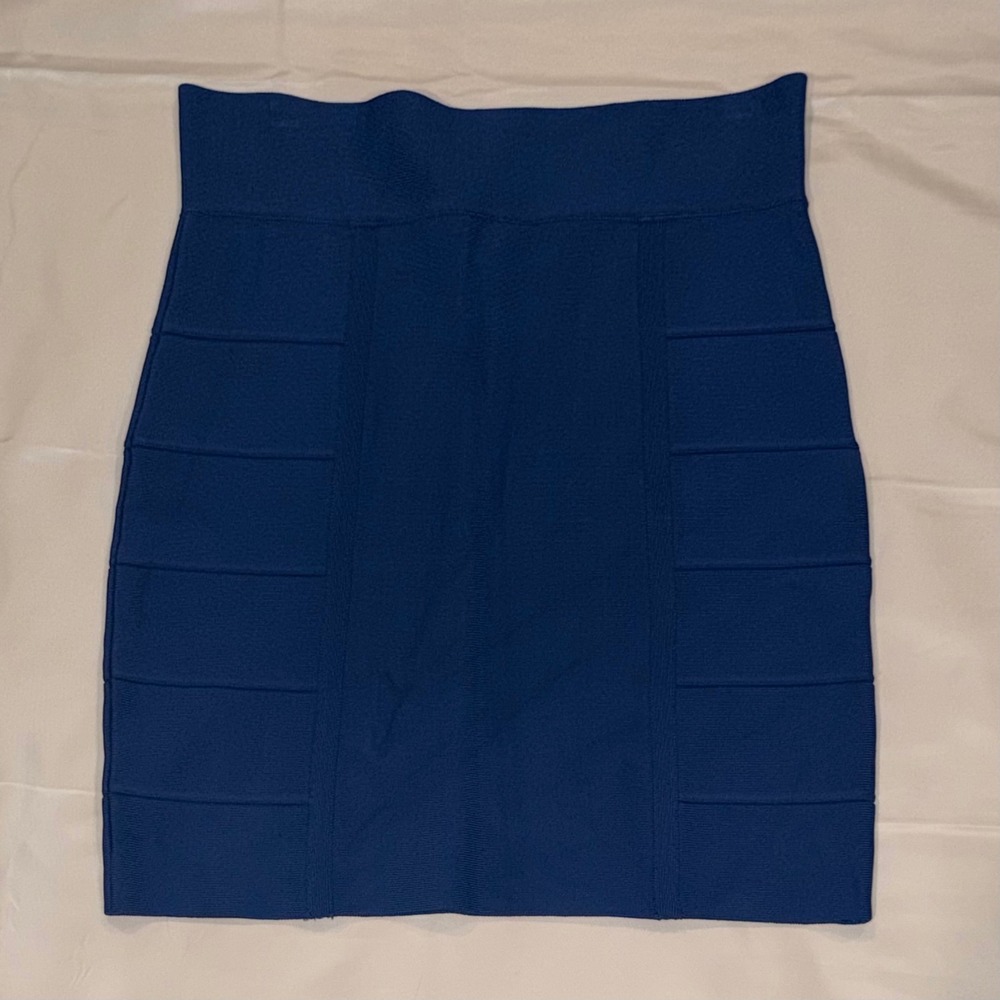 BCBGMAXAZRIA Bandage Mini Skirt Women Size M Blue Ribbed Knit High Waist Bodycon